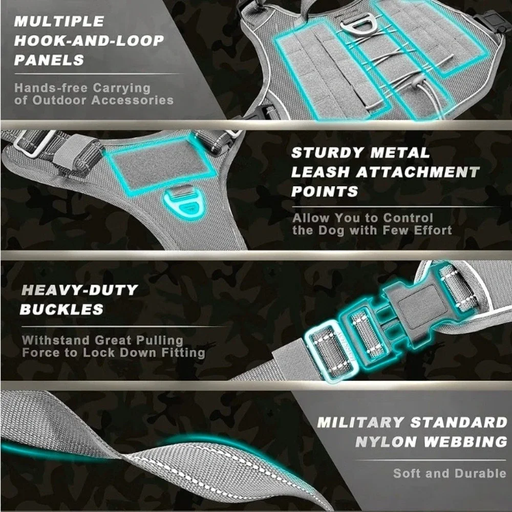 Barkbay Tactical Dog Harness Grey Small Military Service Weighted MOLLE Vest